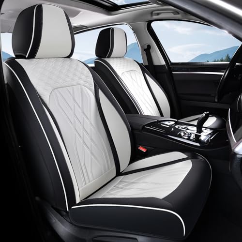 Image of FLORICH Leather Car Seat Cover Full Set Automotive Seat Covers 5 Seats Front and Back Seat Cover Full Coverage Car Seat Cushion Universal Fit for Most Car Truck SUV Seat Protection, Black&White