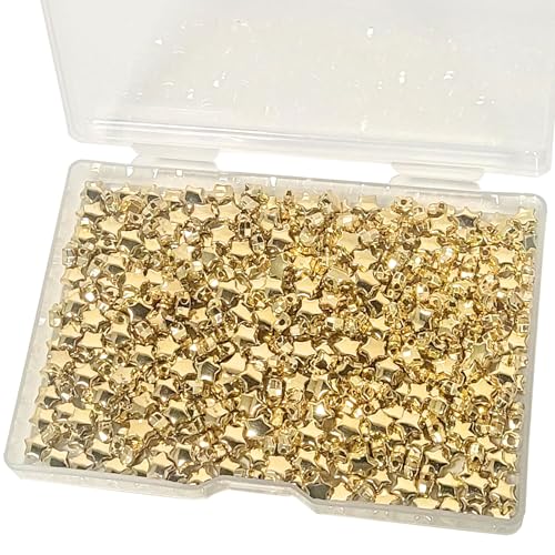 800 Pcs Star Beads 6mm Star Shape Spacer Star Spacer Beads Star Pony Beads Five-Pointed Star Bracelet Charms with Box Sealing Star Beads for Jewelry Making (Gold)