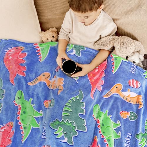 Image of Twin Size Blanket for Bed Couch, Large Soft Warm Fleece Kids Dinosaur Throw Blanket for Teens Boys Toddlers, All-Season Girls Boys Dino Bedroom Home Decor (Twin XL) 60 inchx80 inch