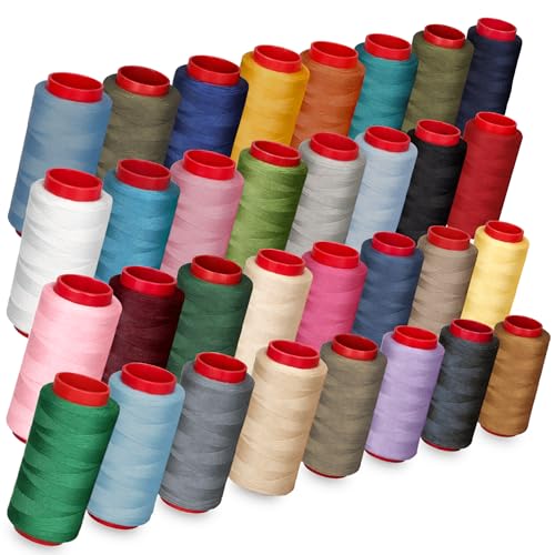 Juego de hilo de coser de 32 colores, 250 m cada uno, certificado Oeko-Tex, 100% poliéster, grosor 120, resistente y uniforme, para máquina de coser y coser a mano