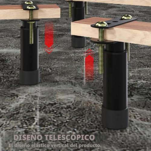 Patas de cama regulables de 12 a 18 cm con base negra antideslizante, pack de 4 unidades 5