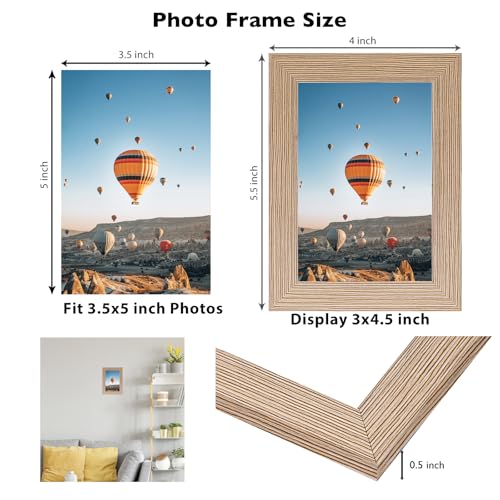 Image of JCJMY 3.5x5 Picture Frame Rustic Brown for Wall or Tabletop, 3.5 x 5 Wall Gallery Poster Photo Frame with Shatter Resistant Plexiglass, Rustic Brown