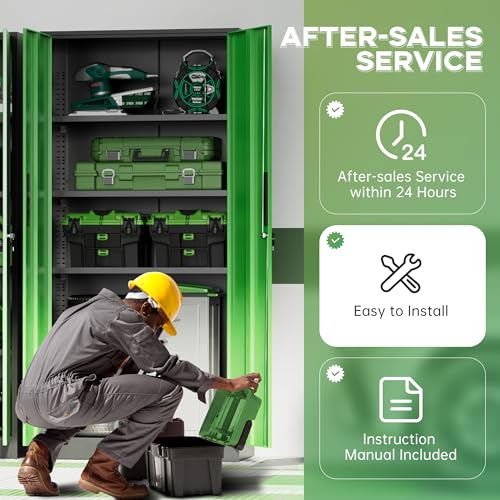 Image of INTERGREAT Metal Storage Cabinet,72 inch Steel Lockable File Cabinet with Locking Doors and Adjustable Shelves,Locking Tool Cabinets for Office,Home,Garage,Gym,School (Black Green)