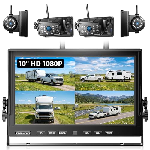 Image of Magnetic RV Wireless Backup Camera, HD 1080P 10 inch Loop Recording Monitor, 2-Rear View 2-Side View Cameras Wireless System for RV Trailer Trucks, Built-in 9600mAh Battery, Night Vision- ZEROXCLUB BC104