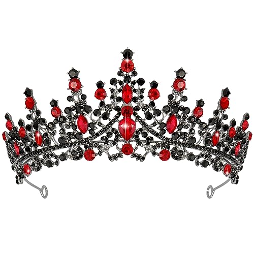 TOBATOBA Queen of Hearts Crown Royal Gothic Black and Red Tiara for Women Girls Baroque Princess Headpiece for Birthday Prom Pageant Halloween