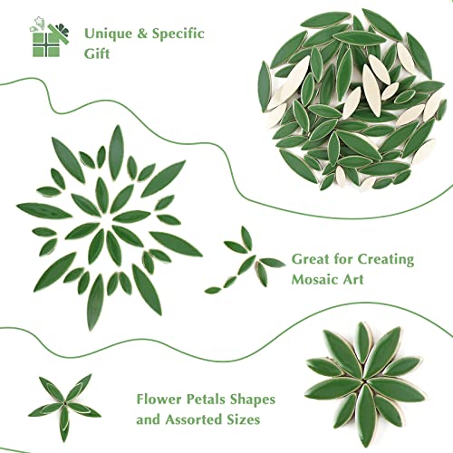 Youway Style Green Petal Mosaic Tiles, Ceramic Mosaic Tiles For Crafts, 200G Flower Shaped Mosaic Pieces For Spring Wall Art Decor,Diy Gift Ideas,Garden Table Decor #TOP6