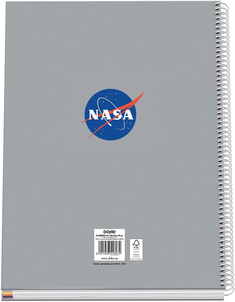 DOHE - A4 Squared Notebook - Spiral Binding, 100 Sheets of 90 g/m², 5 mm Square, Hardcover, NASA Grey, School Supplies FSC Mix AEN-COC-000243 - Grey