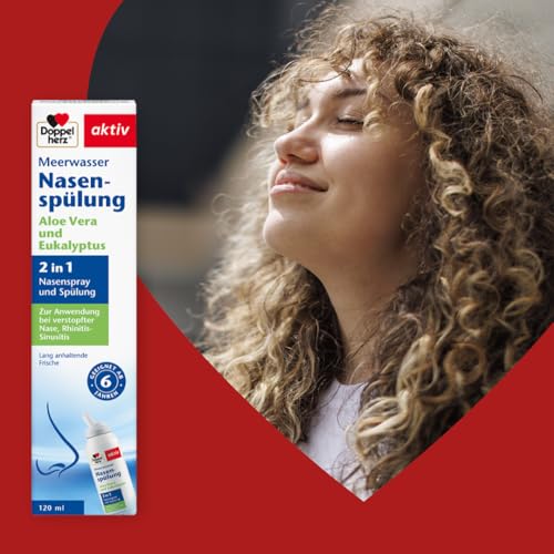 Doppelherz Meerwasser Nasenspülung - zur Anwendung bei verstopfter Nase, Rhinitis-Sinusitis - mit Aloe-Vera und Eukalyptus - 120 ml