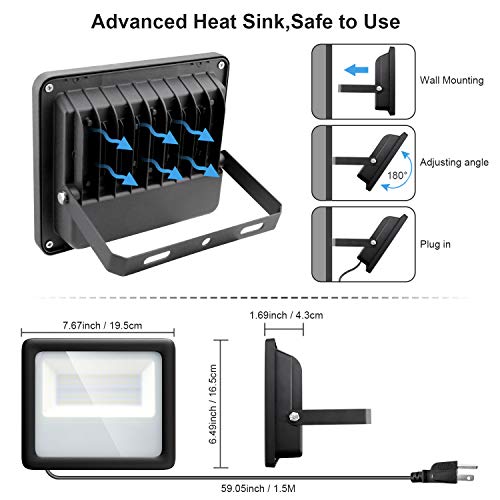 Ledvie 2 Pack 100W Rgb Led Flood Light, Color Changing Bluetooth Smart Floodlights App Control, 2700K Warm White, 5700K White, 16 Million Colors, 20 Modes, Timing & Music Sync, Outdoor Waterproof #TOP1