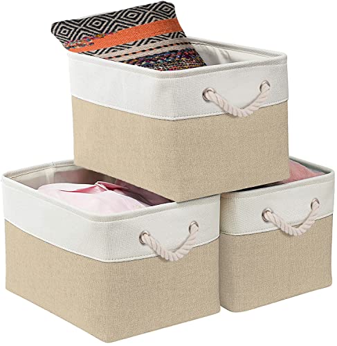 Mangata Large Storage Box set of 3, Fabric Storage Baskets with Handles for Cupboards Wardrobe, Shelves, Bathroom, Clothes