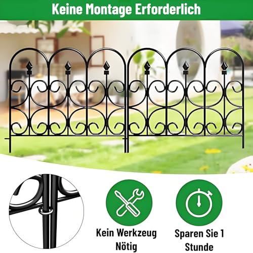 Amagabeli Metall Gartenzaun 5 Stück, 81cm(H) x 3.05m(L), Rostfreier Wetterfest Steckzaun für Beete, Hunde & Teiche, Dekorative Zaunelemente, Komplettset, Einfache Montage