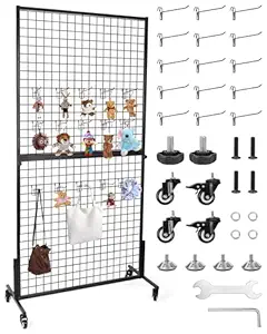 BEAMNOVA Grid Wall Panels 6 * 3 Ft Gridwall Panel with T-Base Floorstanding,Gridwall Panels with Stand with 15 Hooks for Craft Shows,Retail Display,Trade Show Display,Home, Black