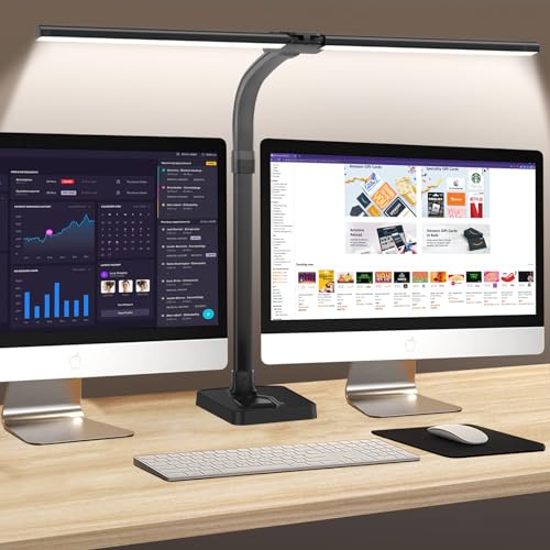 Doppelkopf Schreibtischlampe LED dimmbar,24W 80CM Schreibtischlampe groß und hell,Augenschutz desk lamp büro lampe schwarz,Schwanenhals tischlampe monitor lampe mit 25 Beleuchtungsmodi (Grau)
