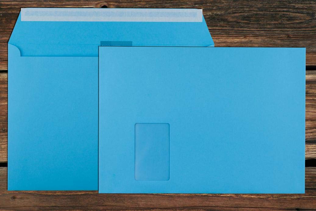 Blaue Elco Color Briefumschläge mit Fenster / 229 x 324 mm (C4) / mit Abziehstreifen/Versandtasche/haftklebend / 250 Stück
