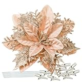 Qualité supérieure : En flanelle de haute qualité et poudre pailletée. Pétales à trois couches, plus tridimensionnelles. Chaque fleur de poinsettia de Noël est joliment couverte de paillettes.