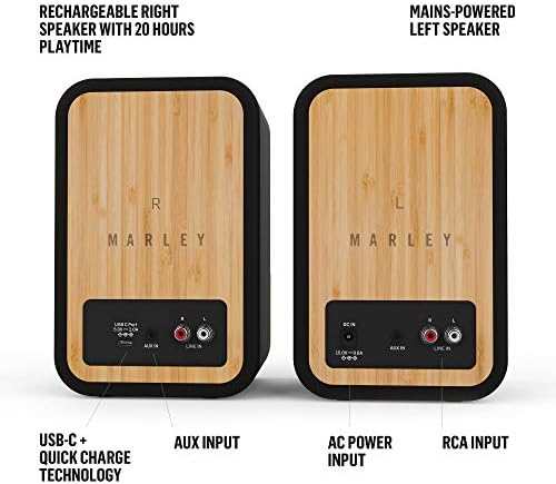 House of Marley Get Together Duo Bluetooth Speakers - Sustainably Crafted, Bookshelf Style, Wireless Sound System, Mains Powered or 20 Hours Battery Life, Aux in Function, High Definition Amplifiers