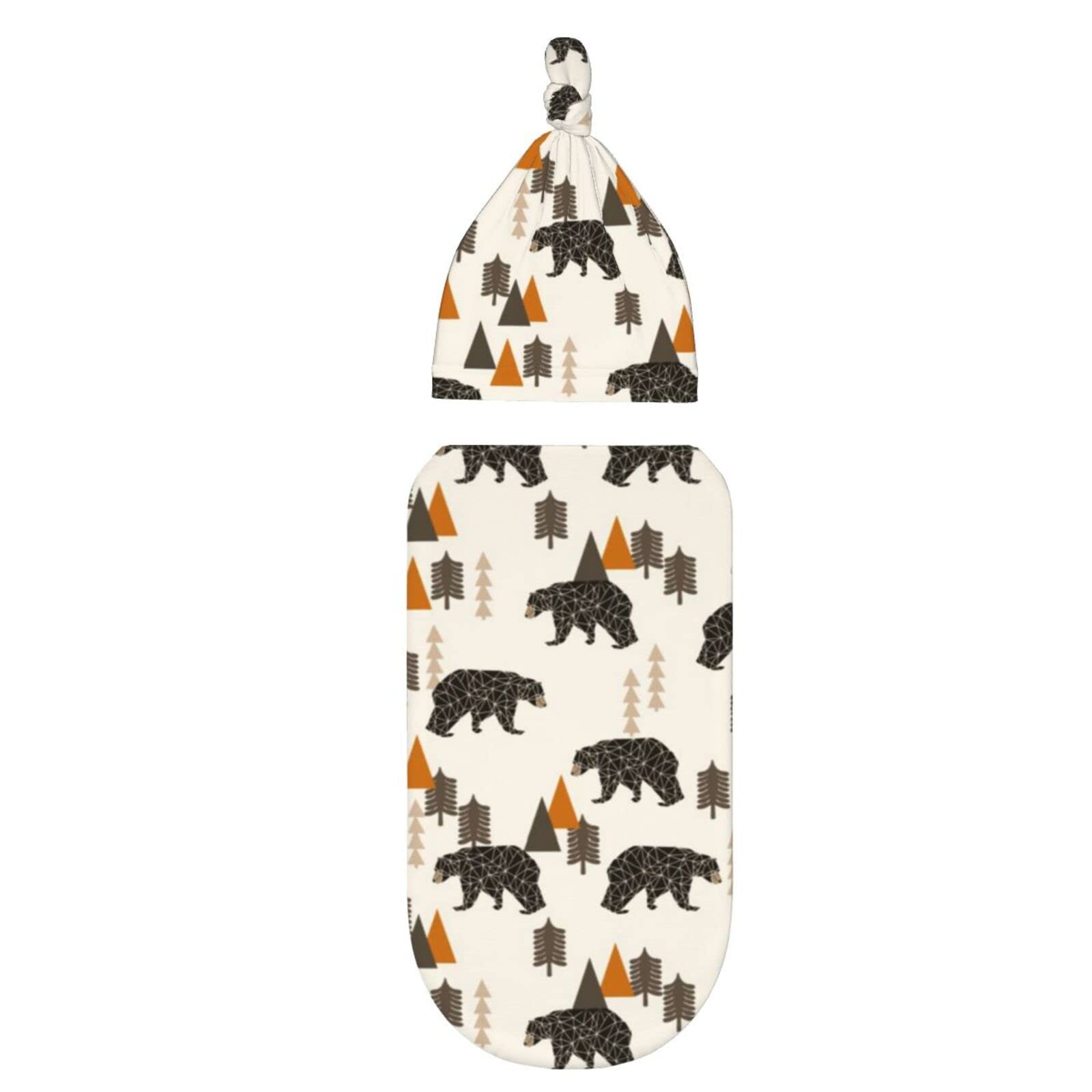 Cute Bear Newborn Swaddle Blankets Beanie Hat Sets Soft and Stretchy Baby Receiving Blanket Swaddle Sack for Baby Shower Infant Boy and Girl Gift