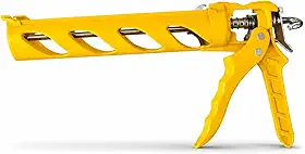 Pistola Aplicador de Silicone e Calafetagem Amarela Semi-Aberta Uso Profissional 35cm Pástico Reforçado Tubos até 310ml Construção e Vedação