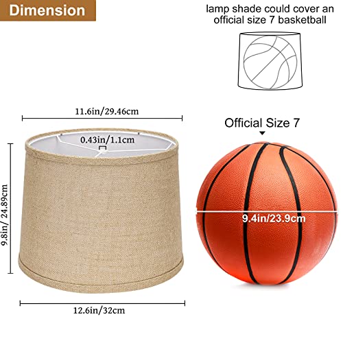 Image of Burlap Lampshades Set of 2, 11.6 inch Top x 12.6 inch Bottom x 9.8 inch High, Brown Drum Shades for Table & Floor Lamps (Spider Fitter), Hand Crafted, Assembly Required