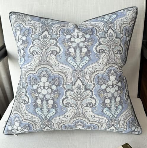 YugTex Ornate Scroll Print Throw Pillow Cover - 20x20 Inch Cotton Blend - Monaco