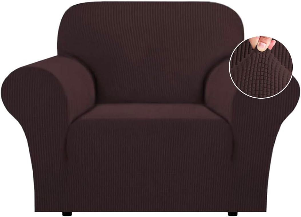 Flamingo P High Stretch Sofa Slipcover Non Slip Armchair Cover for Living Room Washable Pet Furniture Protector Covers with Elastic Bottom, Thick Jacquard Fabric (Small, Brown) Brown Armchair