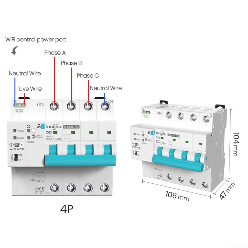 4P para Tuya MCB WIFI Disyuntor de medición para Smart Life Timer Control remoto inalámbrico