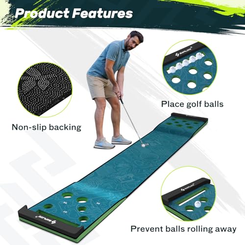 SAPLIZE Golf Pong Putting Game Set, 20 in x 10 ft Putting Green Mat for Indoor and Outdoor, Anti Slip Putting Pong Mat Set - Image 4