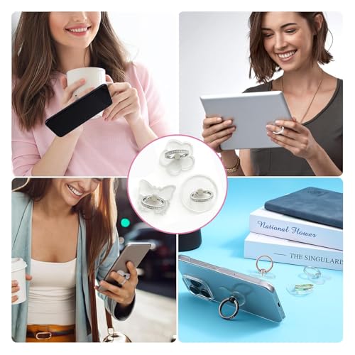 Image of Phone Holder for Hand, Mobile Ring Holder with Strong Grip Support, Multi-Angle Stand for Video Watching and Phone Gripping, Three Silver Diamond Ring Holders