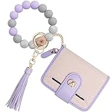 SNUG STAR Portable Round Bangle Keychain, Credit Card Holder Pocket Bracelet Keyring, Waterproof, Faux Leather, 16 Cards Slots, Silicone Bracelet & RFID Cards Holder, Woven Purple