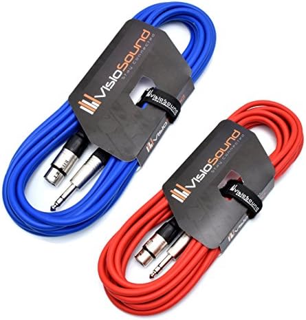 2 x Female XLR to 6.35mm Stereo Jack Lead/Balanced Signal Patch Cable / 2 Pack 3m Black/Black