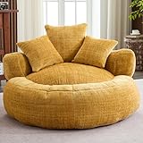 Giant Bean Bag Couch Chairs for Adults, Oversized Lazy Sofa with Memory Foam Filling and 3 Pillows, Soft Chenille Bean Bag Couch for Living Room Bedroom Dorm Apartment (Yellow)