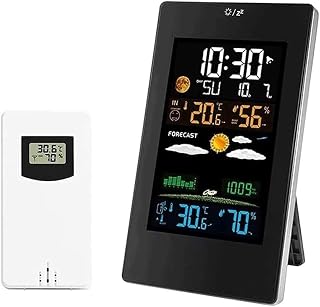 MZLXDEDIAN Weather Station Wireless Indoor Outdoor Thermometer, Large Color Display Temperature Humidity Monitor with Comfort Indicator, USB Charging Port and Adjustable Backlight