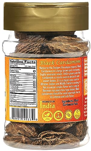 Rani Black Cardamom Pods (Kali Elachi) Whole Indian Spice 1.75oz (50g) PET Jar ~ All Natural | Vegan | Gluten Friendly | Non-GMO | Kosher | Indian Origin ~ Smokey | Tsaoko | Cao Guo | Bach Dan Khau