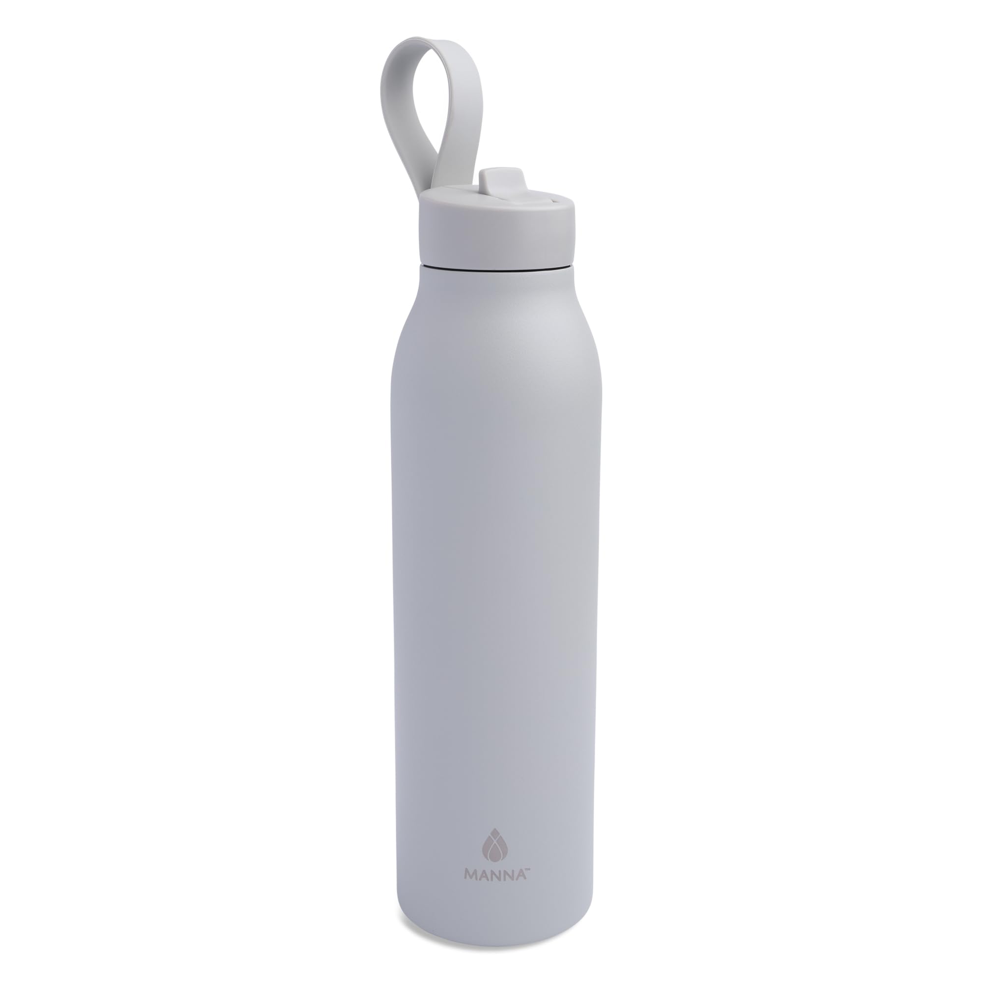 Manna Bonnie Modern Flip Insulated Stainless Steel Bottle with Straw Lid and Carrying Loop - 20 Oz - Hail