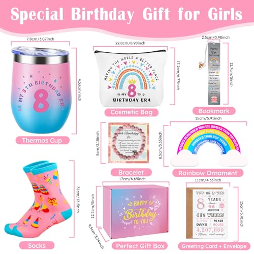 8th Birthday Gifts for Girls - 8 Year Old Girl Cool Birthday Presents Set Cute Unique Gifts Ideas for Girl Age 8 Daughter Sister Niece Granddaughter Sweet 8th Happy Birthday Decorations