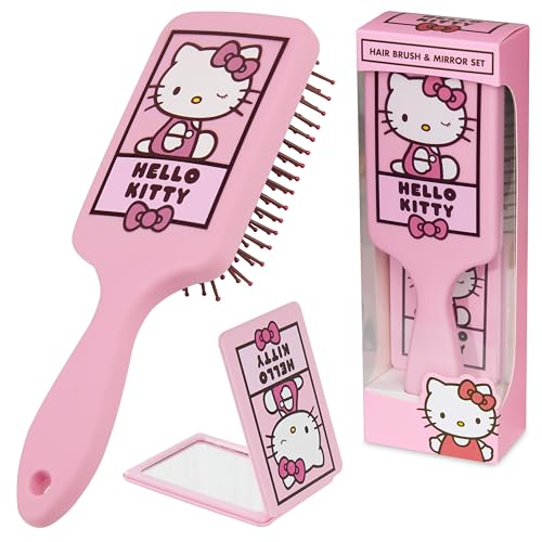 Hello Kitty Sanrio Set Brosse Cheveux et Miroir Fille ou Femme, Brosse Démêlante (Hello Kitty Brosse & Miroir)