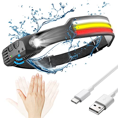 Lampada frontale LED ricaricabile,con sensore intelligente, mini lampada frontale COB super luminosa con 10 modalità di luce,luce rossa,type c,faro impermeabile IP44 per bambini adulti,pesca,campeggio