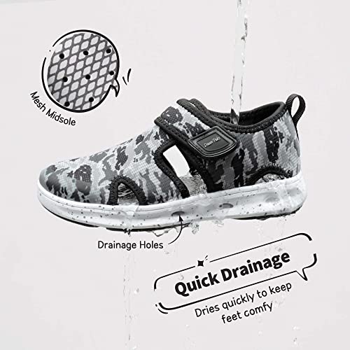 Dream Pairs Boys Girls Sandals Kids Closed Toe Water Shoes Quick Dry Aqua Sneakers For Little/Big Kid Black/Grey Size 3 Little Kid Sdws2301K #TOP2