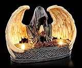 Gruseliger Kerzenhalter mit geflügeltem Sensenmann, Fantasy Dekoartikel, handbemalt