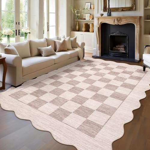 Tapete rectangular 9x12 pies beige con diseño moderno miniatura 1