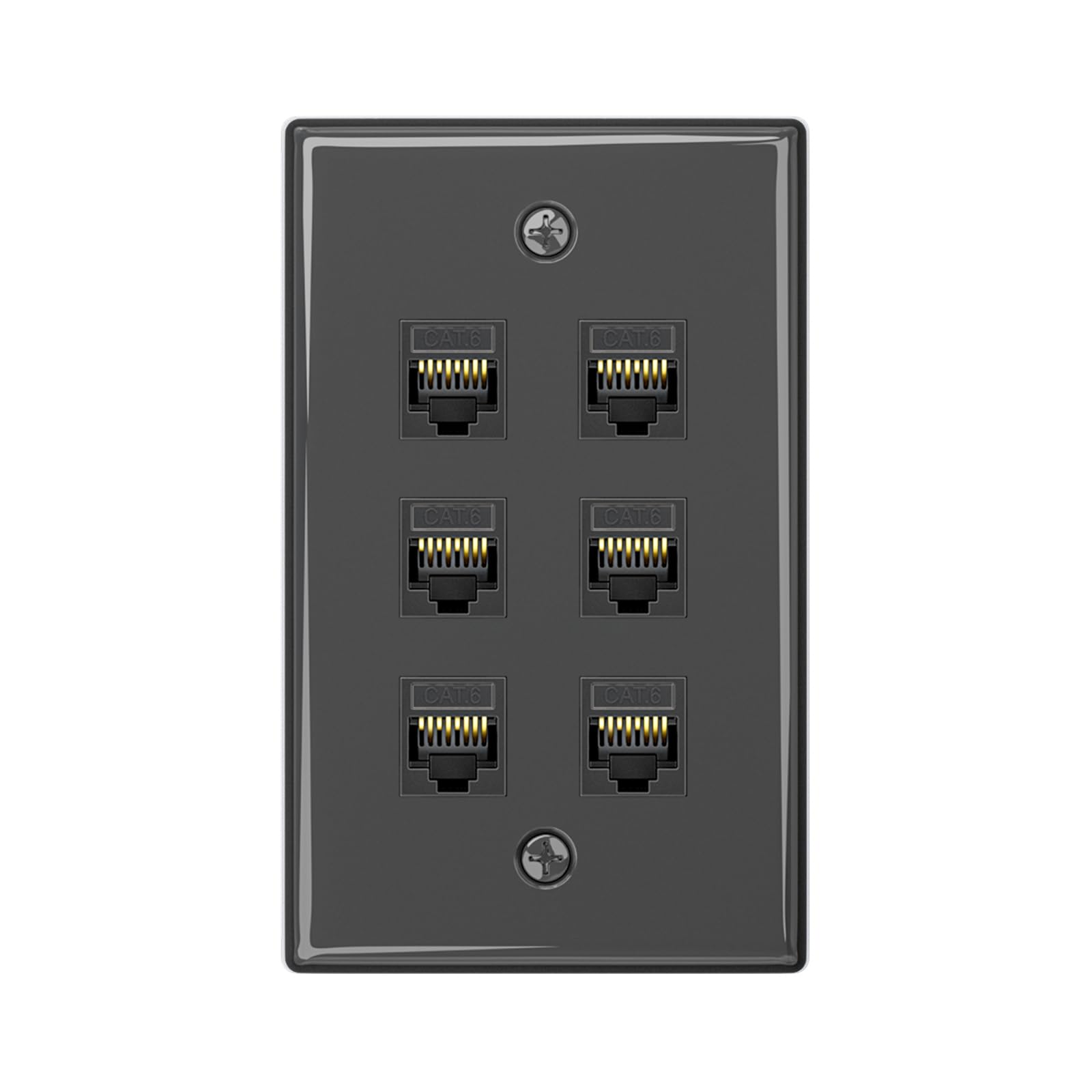iwillink 1-Pack Cat6 Ethernet Wall Plate, 6-Port RJ45 Wall Plate, Black