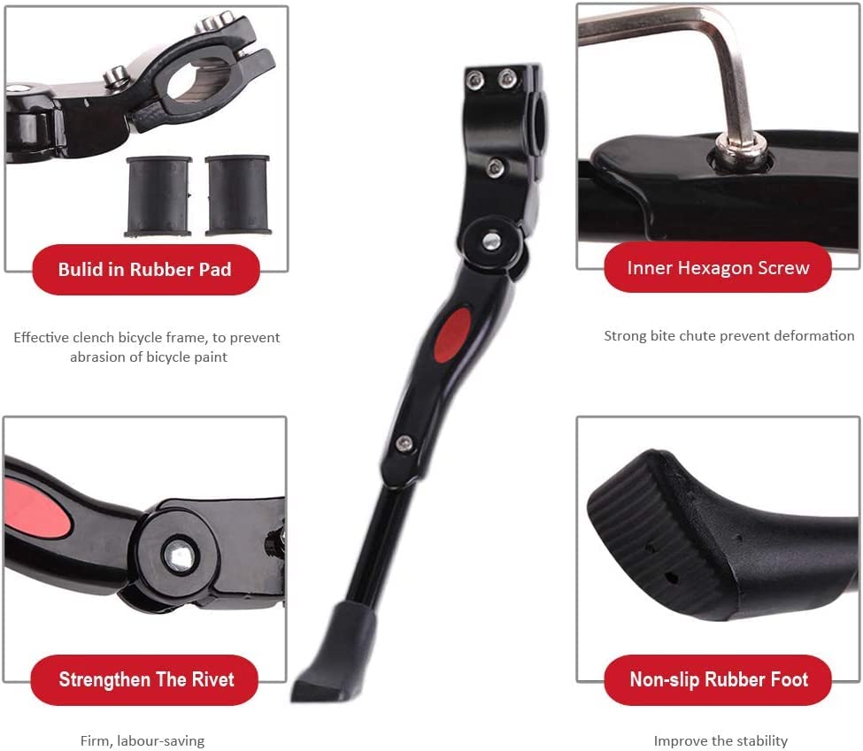 UDee Bicycle Kickstand Adjustable, Bicycle Side Kickstand Rear Mount Fit for 22" 24" 26" 28"