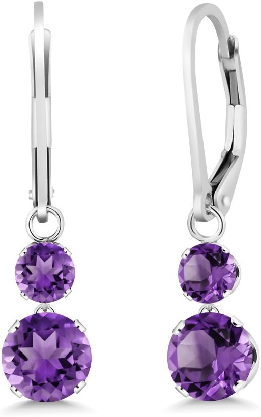 Gem Stone King 2.00 Cttw Purple Amethyst Drop Dangle Earrings For Women | 925 Sterling Silver | Gemstone February Birthstone | Round 6MM and 4MM