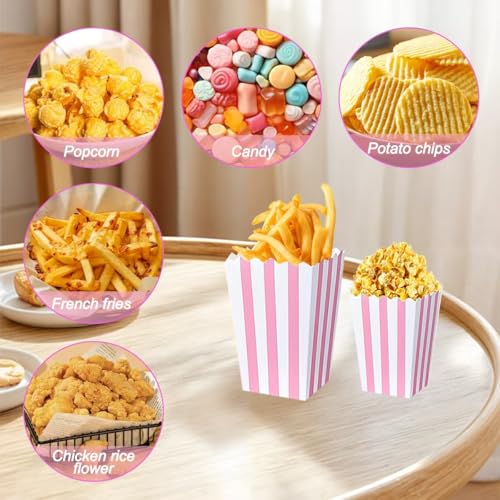 Image of 40 Pcs Paper Pink Popcorn Boxes, Pink Popcorn Bags with White Striped, Popcorn Boxes for Party, Popcorn Holders for Party Birthday Favor Supplies.(40 boxes large) (Pack of 4)