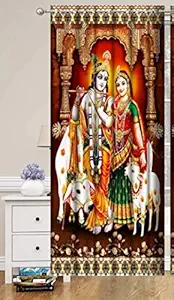 Honger Polyester Beautiful 3D Digital God Radha Krishna Printed 4 x 7 Feet Door Curtain Pack of 1 Pecs Curtain for Temple Room Curtain