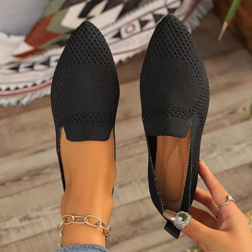 Women's Slip-On Shoes Pointed Toe Ballet Flats Classic Woven Mesh Breathable Knit Flat Dress Shoes Women Fashion Solid Color Casual Lightweight Comfort Ballet Low Top Non-Slip Shoe4