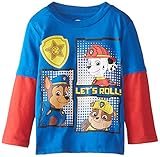 Paw Patrol Little Boys' Chase Marshall Rubble Let's Roll Two-Fer T-Shirt, Royal/Red, 2T