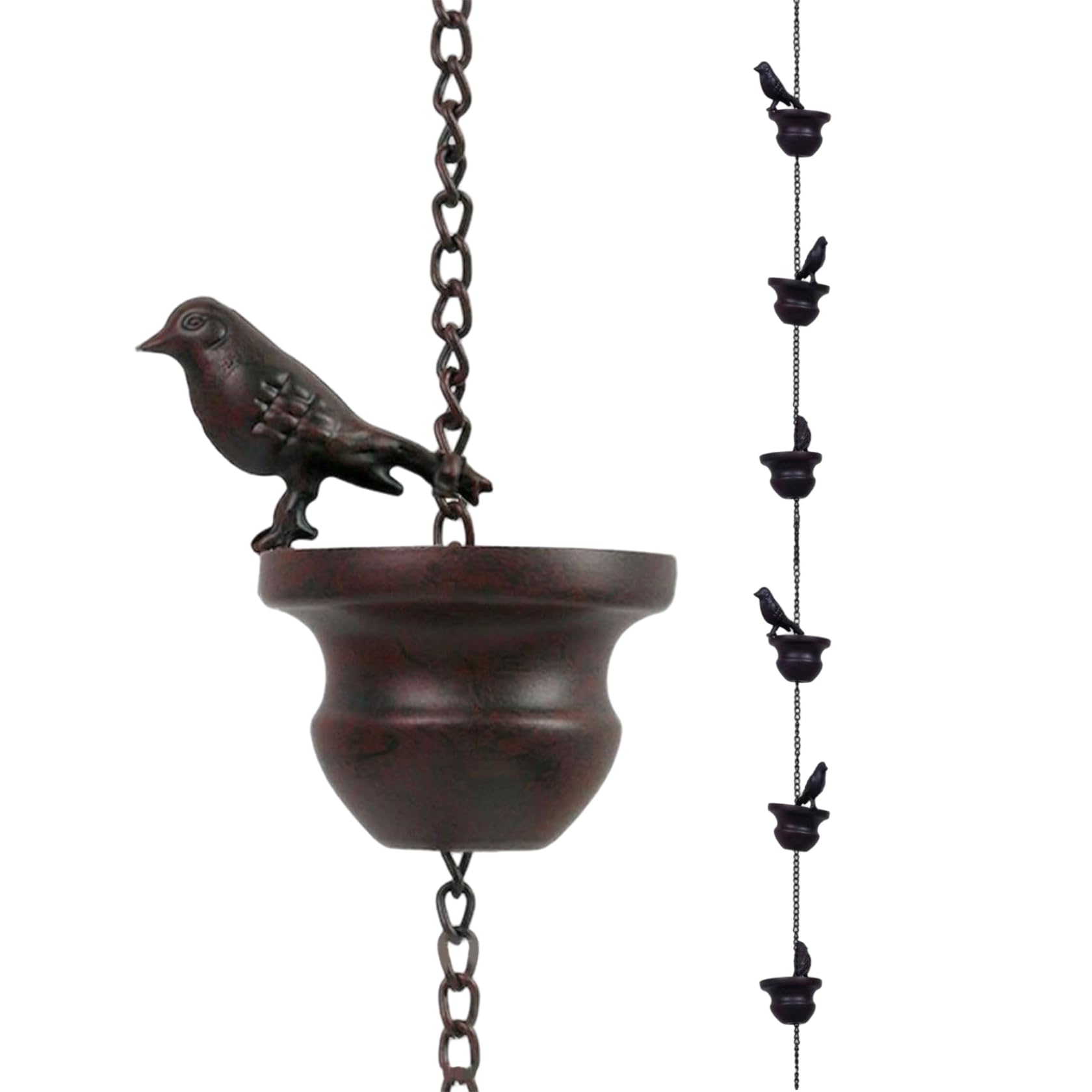 Rain Chains for Gutters 31.5" Birds & Cups Rain Catcher Hanging Decorative Metal Catcher Chain for Downspout, Divert Water