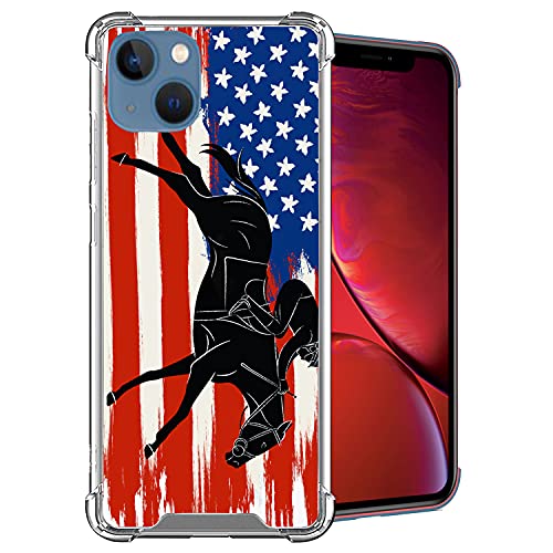 CasesOnDeck Case Compatible with [Apple iPhone 13 (6.1")/ iPhone 13 Case ] Crystal Clear TPU Bumper Case USA Sporst Flag Theme -Horse Racing