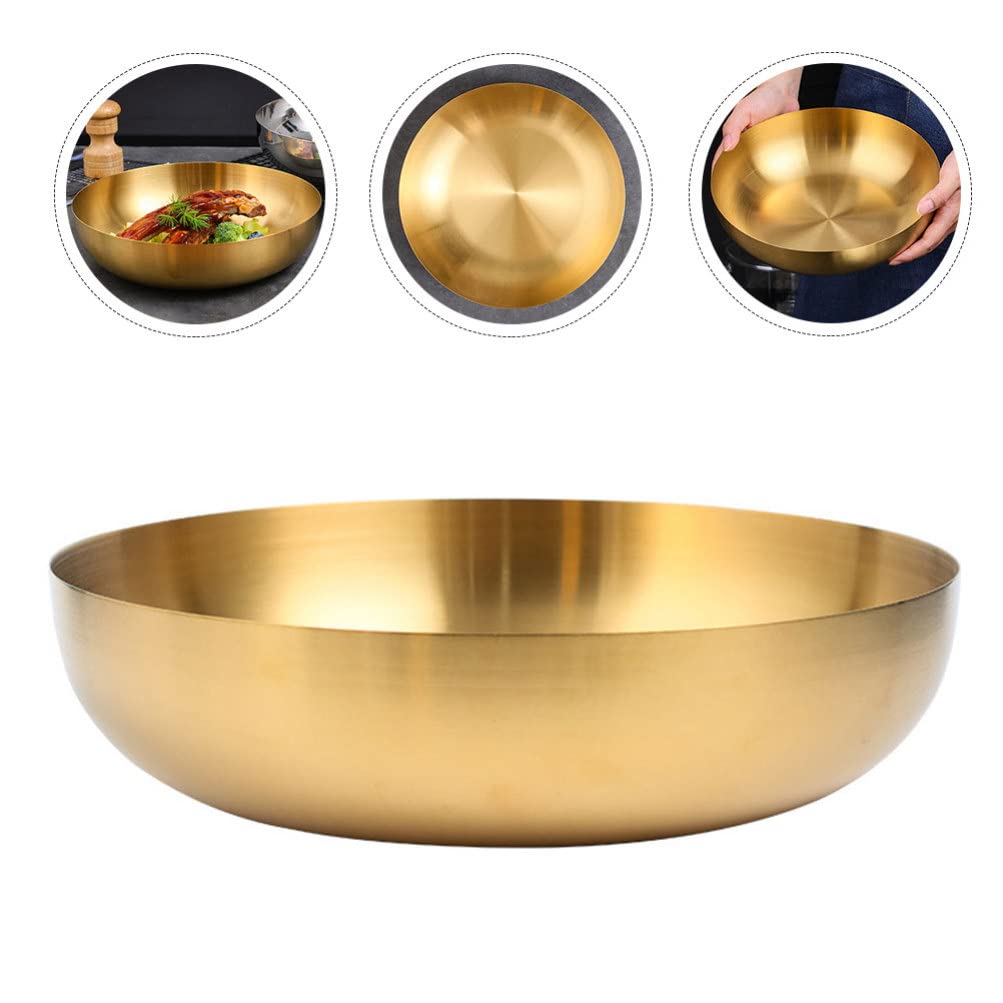 Hemoton Bol mélangeur en acier inoxydable de 23,9 cm - Bol à nouilles japonais en métal doré - Bol de service à salade pour fruits Udon Soba Pho nouilles asiatiques